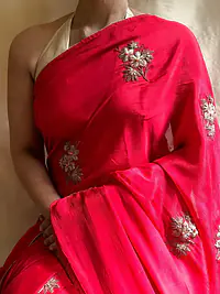 Scarlet Red Crepe Saree - Master