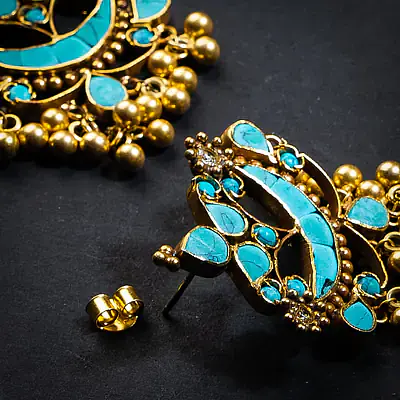 Teal Blue Silver Gold Earrings - Master