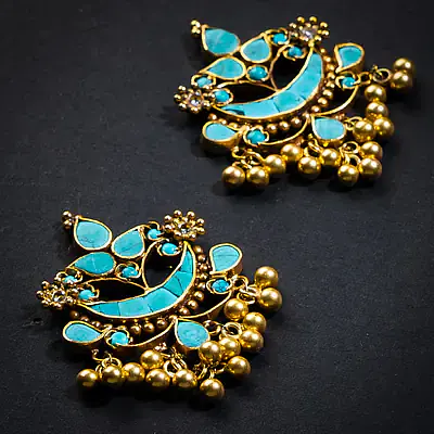 Teal Blue Silver Gold Earrings - Master