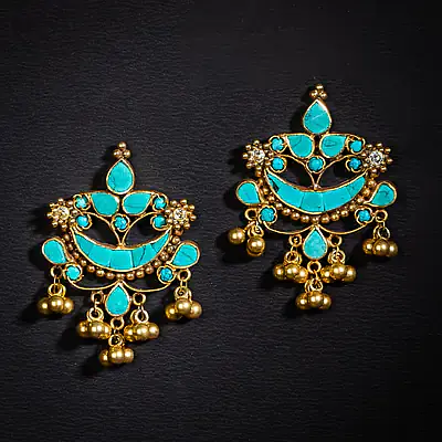 Teal Blue Silver Gold Earrings - Master