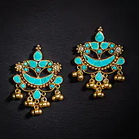 Teal Blue Silver Gold Earrings - Master