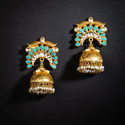 Turquoise Silver Gold Jhumka - Master