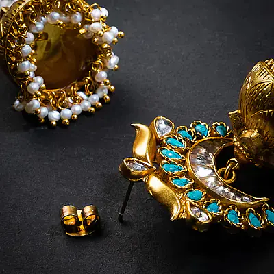 Turquoise Silver Gold Jhumka - Master