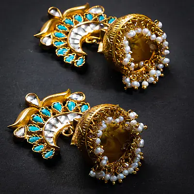 Turquoise Silver Gold Jhumka - Master