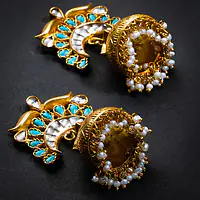 Turquoise Silver Gold Jhumka - Master