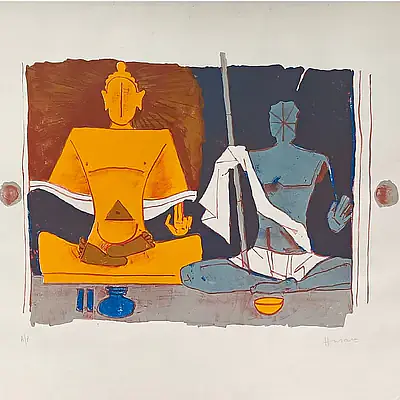M F Hussain | Yellow and Grey Buddha - Master