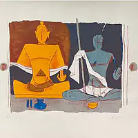M F Hussain | Yellow and Grey Buddha - Master