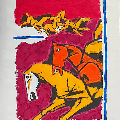 M F Hussain | Two horses - Master