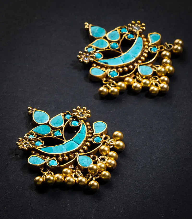 Teal Blue Silver Gold Earrings - Master