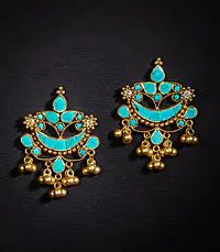 Teal Blue Silver Gold Earrings - Master