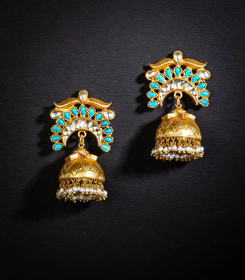 Turquoise Silver Gold Jhumka - Master