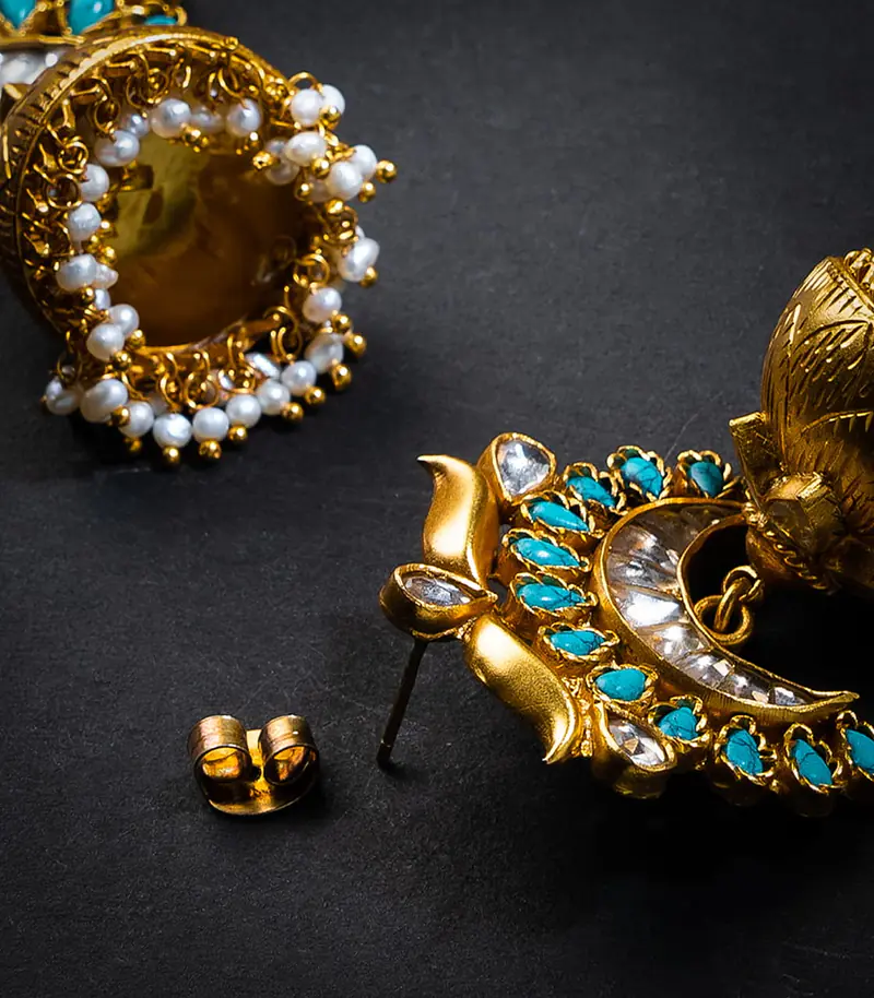 Turquoise Silver Gold Jhumka - Master