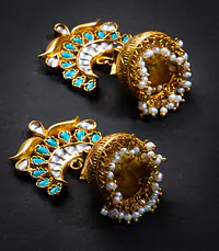 Turquoise Silver Gold Jhumka - Master
