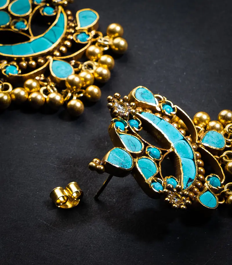Teal Blue Silver Gold Earrings - Master