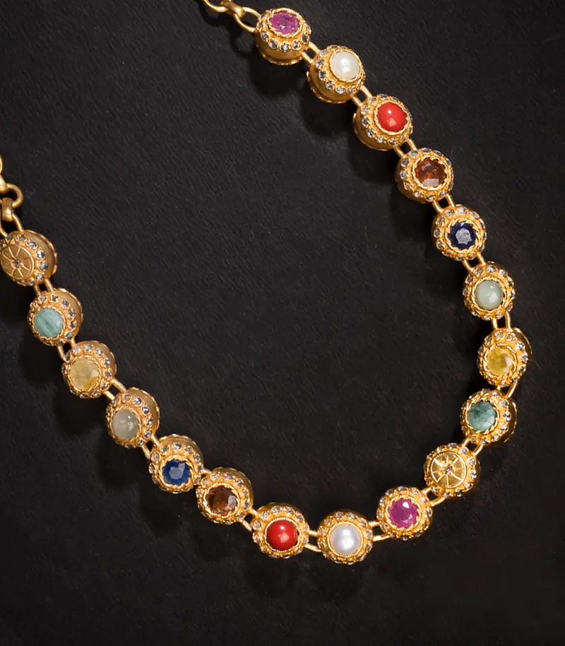 Silver Gold Navrathan Necklace - Master